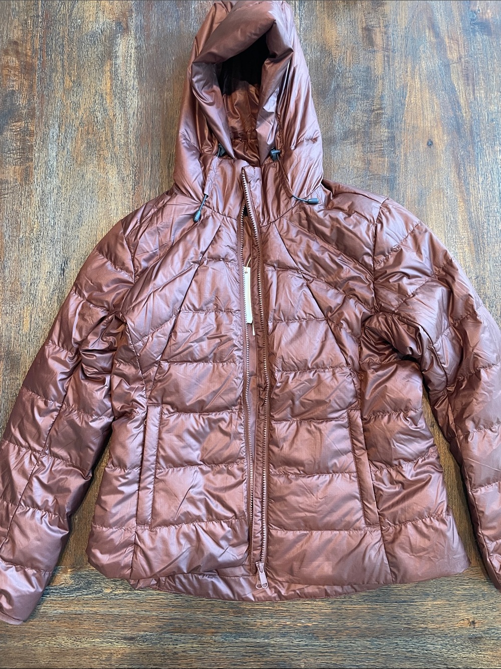 Quince Hooded Puffer Jacket in Metallic Brown